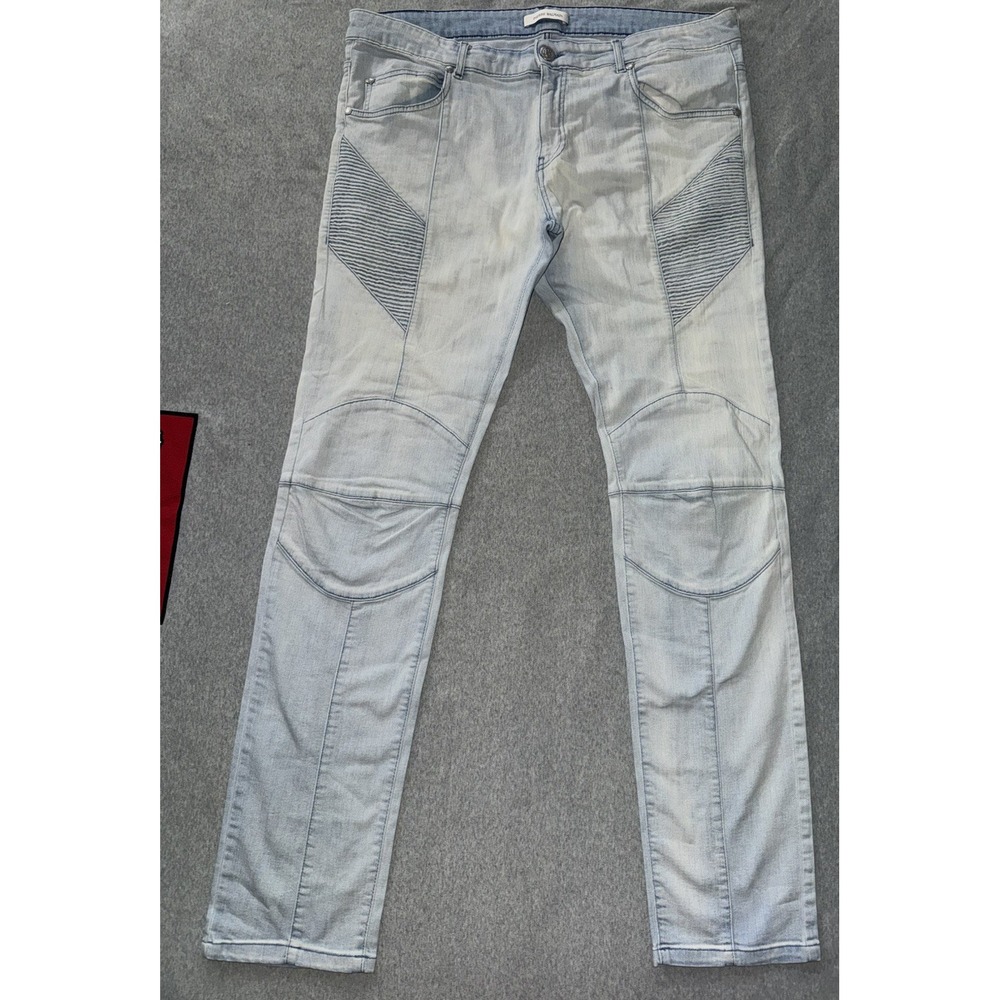 Pierre Balmain Men's Moto Fit Blue Denim Jeans Light Wash Size 40